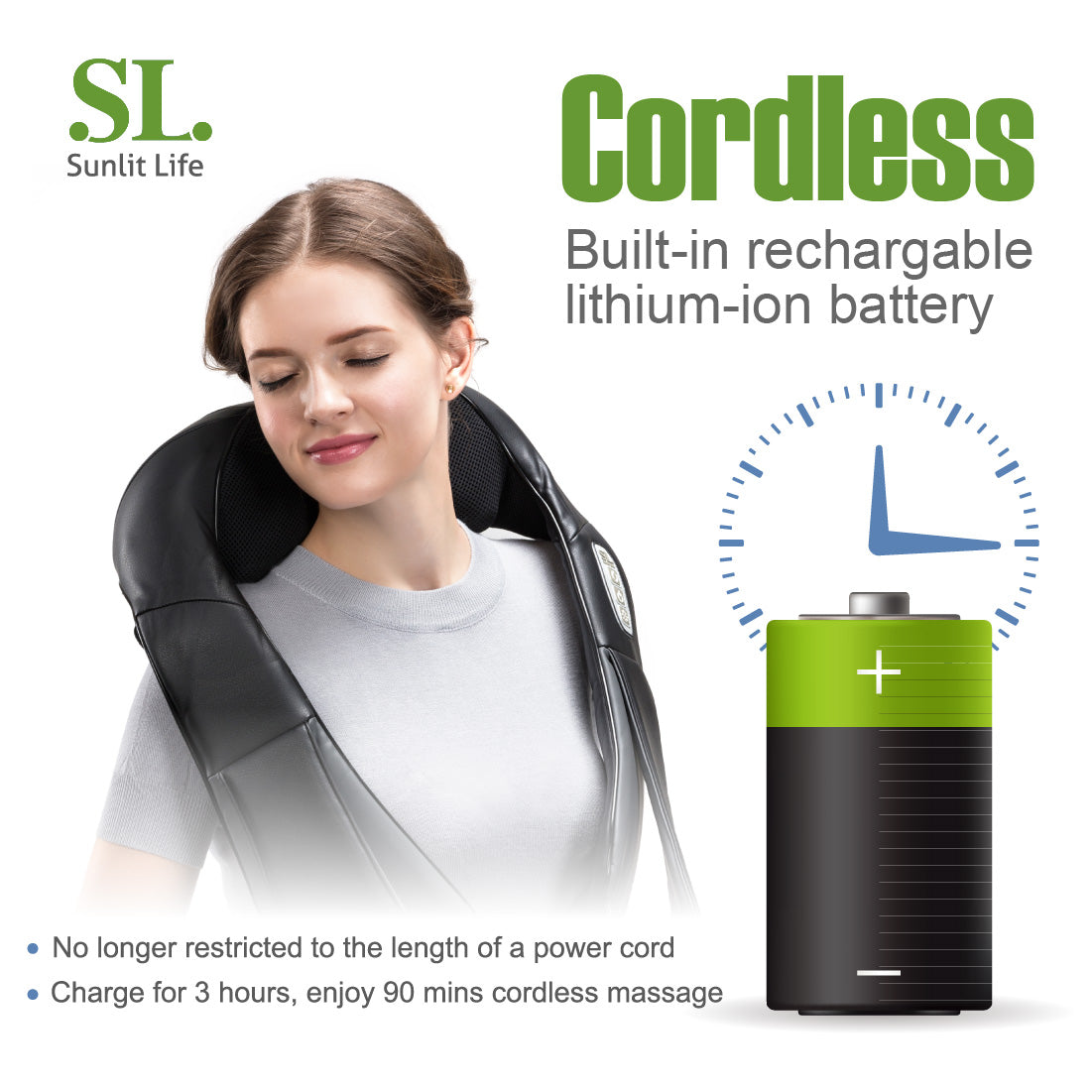 Cordless Neck Back Massager. Pain Relief Muscles Kneading Shoulder Massager with Heat
