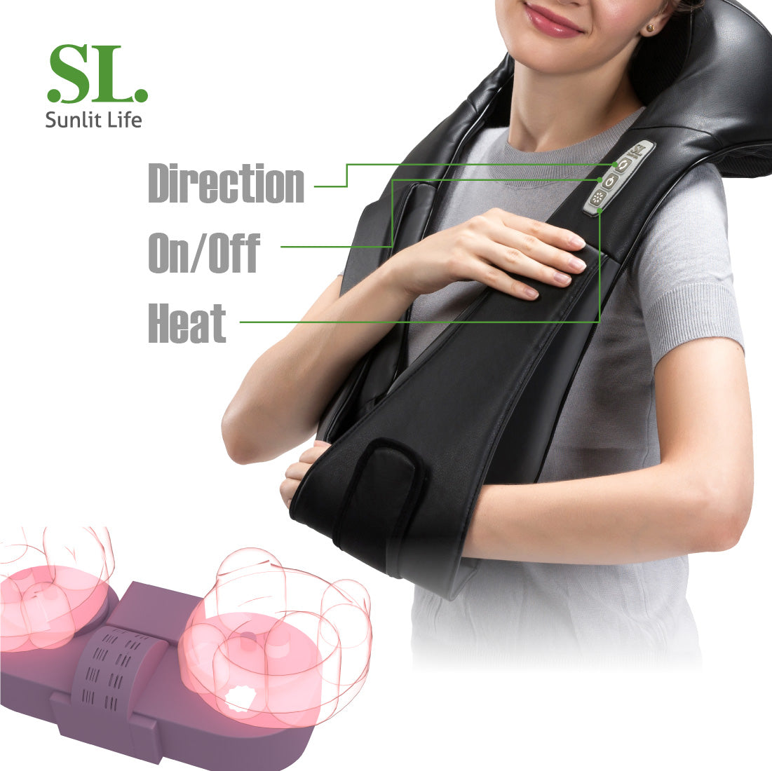 Cordless Neck Back Massager. Pain Relief Muscles Kneading Shoulder Massager with Heat